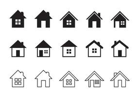 hus ikon design element, uppsättning av 12, svart och vit vektor