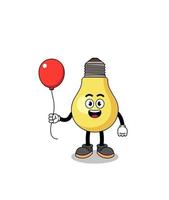 Karikatur einer Glühbirne, die einen Ballon hält vektor