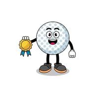 golfball-karikaturillustration mit medaille der zufriedenheitsgarantie vektor