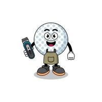 karikaturillustration des golfballs als friseurmann vektor