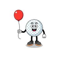 Karikatur des Golfballs, der einen Ballon hält vektor