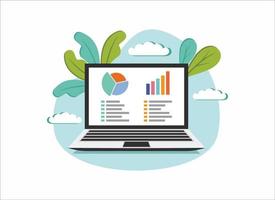 webanalytische informationen auf dem flachen symbol des laptop-bildschirms. trenddiagramme berichten konzept. statistikdiagramme für planung und buchhaltung, analyse, audit, management, marketing, forschungsvektorillustration. vektor