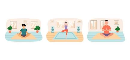 yoga aktivitet scen platt bunt design vektor