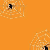 Gruseliges Netz mit Spinnen in der Ecke als Symbol für Halloween auf orangefarbenem Hintergrund vektor