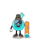 maskot tecknad serie av vissla snowboard spelare vektor