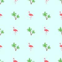 nahtloses muster mit flamingosvogel und palmen auf grünem hintergrund vektor