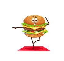 Cartoon-Cheeseburger-Charakter auf Yoga-Fitness vektor