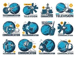 Symbole für Telekommunikations- und Fernsehsatelliten vektor