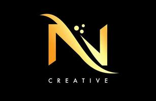 gyllene n brev logotyp design med elegant kreativ susa och prickar vektor