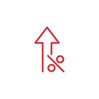 eps10 röd vektor procentsats upp pil abstrakt linje konst ikon isolerat på vit bakgrund. öka översikt symbol i en enkel platt trendig modern stil för din hemsida design, logotyp, och mobil app