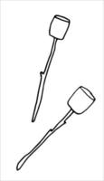 marshmallow på pinne hand dragen översikt klotter ikon. rostning marshmallow på pinne vektor skiss illustration för skriva ut, webb, mobil och infographics isolerat på vit bakgrund.