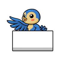 söt liten blå fågel tecknad serie med tom tecken vinka hand vektor