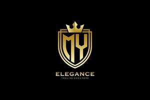 initialisieren Sie mein elegantes Luxus-Monogramm-Logo oder eine Abzeichen-Vorlage mit Schriftrollen und königlicher Krone – perfekt für luxuriöse Branding-Projekte vektor