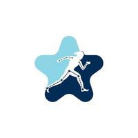 Physiotherapie Behandlung Sternform Konzept Logo Design Vorlage Vektor mit Läuferin. bunte vektorgesundheit. Logo der Physiotherapie-Klinik.