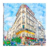 architektur paris frankreich aquarellskizze handgezeichnete illustration vektor