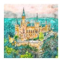 burg hohenzollern deutschland aquarell skizze handgezeichnete illustration vektor