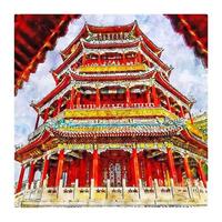 peking china aquarell skizze handgezeichnete illustration vektor