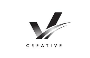 buchstabe v logo design vektor mit geschwungenen swoosh linien und kreativem look