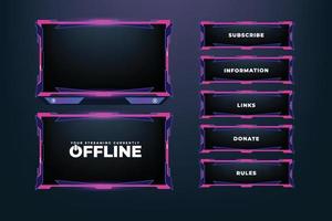 Live-Streaming-Überlagerungsvektor mit mädchenhaften rosa Farbrändern. ein futuristisches Broadcast-Screen-Panel für Online-Gamer mit Buttons. Online-Gaming-Bildschirm-Rahmendesign für Gamerinnen. vektor