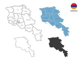 4 Arten von Armenien-Kartenvektorillustrationen haben alle Provinzen und markieren die Hauptstadt Armeniens. durch dünnen schwarzen Umriss-Einfachheitsstil und dunklen Schattenstil. isoliert auf weißem Hintergrund. vektor