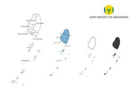 4 stil von saint vincent die grenadinen kartenvektorillustration haben alle provinzen und markieren die hauptstadt von saint vincent die grenadinen. vektor