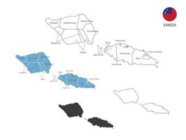 4 Arten von Samoa-Kartenvektorillustrationen haben alle Provinzen und markieren die Hauptstadt von Samoa. durch dünnen schwarzen Umriss, Einfachheitsstil und dunklen Schattenstil. isoliert auf weißem Hintergrund. vektor