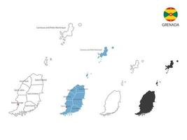 4 stil av grenada Karta vektor illustration ha Allt provins och mark de huvudstad stad av grenada. förbi tunn svart översikt enkelhet stil och mörk skugga stil. isolerat på vit bakgrund.