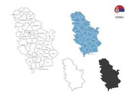 4 Arten von Serbien-Kartenvektorillustrationen haben alle Provinzen und markieren die Hauptstadt Serbiens. durch dünnen schwarzen Umriss-Einfachheitsstil und dunklen Schattenstil. isoliert auf weißem Hintergrund. vektor