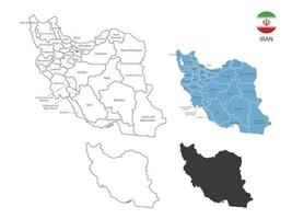 4 Stile der iranischen Kartenvektorillustration haben alle Provinzen und markieren die Hauptstadt des Iran. durch dünnen schwarzen Umriss-Einfachheitsstil und dunklen Schattenstil. isoliert auf weißem Hintergrund. vektor