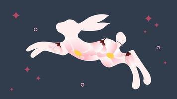 Silhouette eines Hasen in zarten Sakura-Blüten. element für die gestaltung von grußkarten zum chinesischen neujahr, mittherbstfest. Vektor-Illustration vektor