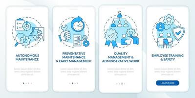 gesamte produktive wartung blauer onboarding-bildschirm der mobilen app. Komplettlösung 4 Schritte grafische Anleitungsseiten mit linearen Konzepten. ui, ux, gui-Vorlage. vektor