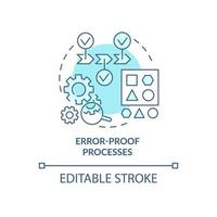 fel bevis processer turkos begrepp ikon. förhindra misslyckas. mager tillverkning abstrakt aning tunn linje illustration. isolerat översikt teckning. redigerbar stroke. vektor