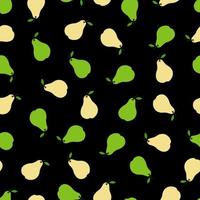 sömlös mönster med gul och grön päron på en svart bakgrund. frukt mönster. klotter vektor