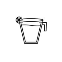 Cup-Glas-Symbol mit Zitronenscheibe auf weißem Hintergrund. Einfach, Linie, Silhouette und sauberer Stil. Schwarz und weiß. geeignet für symbol, zeichen, symbol oder logo vektor