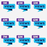 Millionen-Ansichten-Feier-Vektor-Label-Abzeichen setzen 1 Million Ansichten auf 9 Millionen Ansichten-Banner vektor