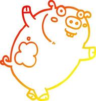 warme Gradientenlinie, die lustiges Cartoon-Schwein zeichnet vektor