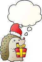 Cartoon-Igel mit Weihnachtsmütze und Gedankenblase in glattem Farbverlauf vektor