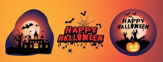 fröhliches halloween, zombiehände und fledermäuse, feiertagsbeschriftung für banner, vektorillustration. vektor