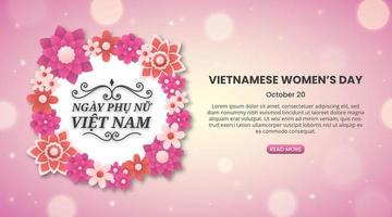 vietnamesischer frauentageshintergrund mit einer blumendekoration und einem rosa weltraum mit sternen vektor