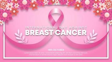 internationaler tag gegen brustkrebshintergrund mit brustband und blumendekoration vektor