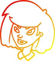 warme Gradientenlinie Zeichnung Cartoon-Gesicht Mädchen vektor