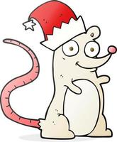 Freihändig gezeichnete Cartoon-Maus mit Weihnachtsmütze vektor