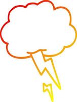 warme Gradientenlinie Zeichnung Cartoon Sturmwolke mit Blitz vektor