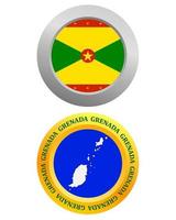 knapp som en symbol grenada flagga och Karta på en vit bakgrund vektor