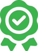 grön bricka korrekt mark ikon. grön godkänd ikon. auktoriserad medalj ikon. godkännande kolla upp symbol vektor