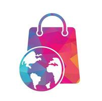 World Shop Logo Template Design Vektor. Symbol oder Symbol für Erde und Verkauf. Globus und Markt-Logo-Design-Vorlage. vektor