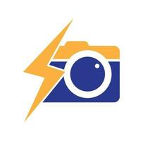 Donner-Kamera-Logo-Design-Symbol-Vektor. abstrakte kamera mit gelbem donner vektor
