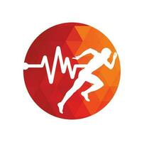 Puls-Marathon-Logo-Design-Ikonenvektor. Logo-Design für die Körpergesundheit. Laufender Mann mit Linien-EKG-Herzschlag-Symbol. vektor