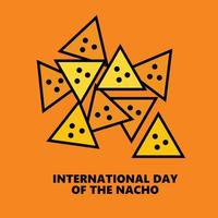 internationell dag av de nacho. fira nachos dag på oktober, 21. triangel nachos med ost ikon grafisk vektor i orange bakgrund affisch baner.