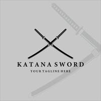 katana svärd logotyp vintage vektor illustration design. enkla moderna japanska svärd av katana logotyp koncept mall emblem illustration vektordesign